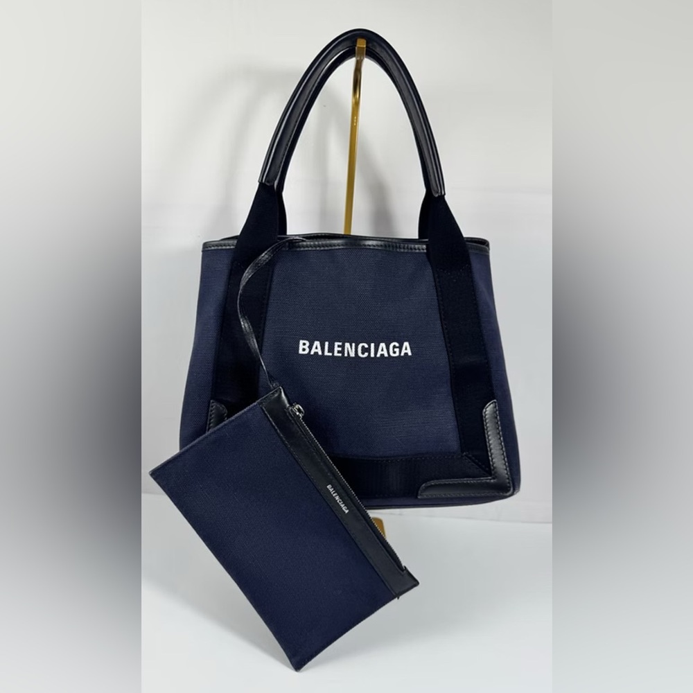BALENCIAGA Blue Tote Bag with detachable pouch